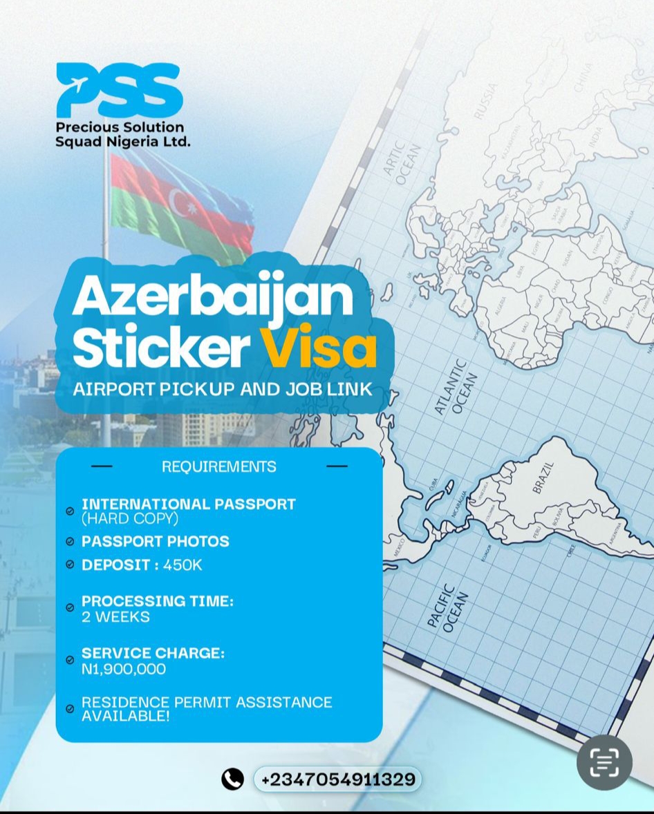 Azerbaijan sticker visa with airport pickup and job link